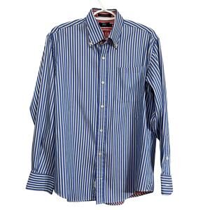 LINCS David Chu Blue White Striped Button Down Shirt Men’s Medium Soft Cotton